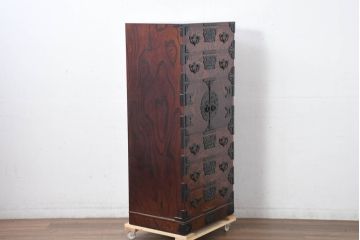 中古　美品　岩谷堂箪笥　「菊幸」　漆塗り　欅(ケヤキ)材　美しい木目が魅力的な縦型チェスト(収納箪笥、和箪笥、引き出し、整理タンス)(R-082656)