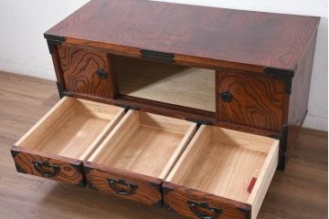 中古　美品　岩谷堂箪笥　「菊幸」　漆塗り　欅(ケヤキ)材　深みのある色合いが美しいテレビ台(収納棚、引き出し、ローボード、リビングボード、サイドボード、戸棚)(R-082657)