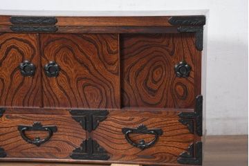 中古　美品　岩谷堂箪笥　「菊幸」　漆塗り　欅(ケヤキ)材　深みのある色合いが美しいテレビ台(収納棚、引き出し、ローボード、リビングボード、サイドボード、戸棚)(R-082657)