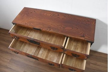 和製ビンテージ　岩谷堂箪笥　「菊幸」　欅(ケヤキ)材　漆塗り　存在感のある金具が目を惹く整理箪笥(ヴィンテージ、サイドチェスト、引き出し、和タンス、衣装箪笥、収納箪笥)(R-082660)