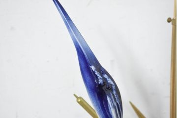 ヨーロッパビンテージ　高級輸入品!!　陶器製の青い鳥が空間に幸せと品格を添えるテーブルスタンド(テーブルランプ、卓上照明、テーブルライト、デスクスタンド、スタンドライト、間接照明、ヴィンテージ)(R-082670)