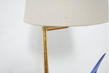 ヨーロッパビンテージ　高級輸入品!!　陶器製の青い鳥が空間に幸せと品格を添えるテーブルスタンド(テーブルランプ、卓上照明、テーブルライト、デスクスタンド、スタンドライト、間接照明、ヴィンテージ)(R-082670)