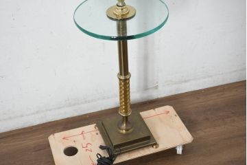 イタリアビンテージ　真鍮メッキのゴールドが輝くガラステーブル付きフロアスタンド(しんちゅう、ブラス、スタンドライト、スタンド照明、ヴィンテージ)(R-082671)