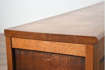 中古　特注!!　特大!!幅3.2メートル　オークヴィレッジ製　ナラ材　無垢　極厚天板ローボード(テレビ台、テレビボード、リビングボード、収納棚、戸棚、飾り棚)(製作費約150万円)(R-082675)