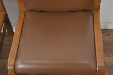 中古　CONDE HOUSE(カンディハウス)　セルジオD　本革(レザー)　オーク材　希少な廃番品!!温かみのある空間作りにおすすめのダイニングチェア2脚セット(椅子、イス、バラ売り可能)(R-082679)