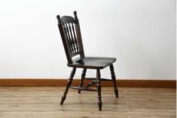 中古　美品　松本民芸家具　#1　クラシカルな安川式スピンドルチェア(ダイニングチェア、板座チェア、椅子、民芸家具)(定価約11万円)(R-082680)