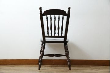 中古　美品　松本民芸家具　#1　クラシカルな安川式スピンドルチェア(ダイニングチェア、板座チェア、椅子、民芸家具)(定価約11万円)(R-082680)