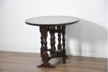 中古　美品　松本民芸家具　脚のデザインがシックな#13型T・Fバタフライ卓(バタフライテーブル、サイドテーブル、ラウンドテーブル、丸テーブル、ドロップリーフテーブル、カフェテーブル、コーヒーテーブル)(定価約18万円)(R-082697)