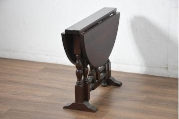 中古　美品　松本民芸家具　脚のデザインがシックな#13型T・Fバタフライ卓(バタフライテーブル、サイドテーブル、ラウンドテーブル、丸テーブル、ドロップリーフテーブル、カフェテーブル、コーヒーテーブル)(定価約18万円)(R-082697)
