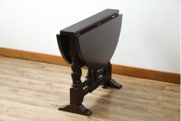 中古　美品　松本民芸家具　脚のデザインがシックな#13型T・Fバタフライ卓(バタフライテーブル、サイドテーブル、ラウンドテーブル、丸テーブル、ドロップリーフテーブル、カフェテーブル、コーヒーテーブル)(定価約18万円)(R-082697)