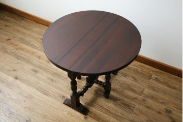 中古　美品　松本民芸家具　脚のデザインがシックな#13型T・Fバタフライ卓(バタフライテーブル、サイドテーブル、ラウンドテーブル、丸テーブル、ドロップリーフテーブル、カフェテーブル、コーヒーテーブル)(定価約18万円)(R-082697)