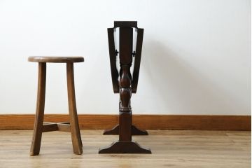 中古　美品　松本民芸家具　脚のデザインがシックな#13型T・Fバタフライ卓(バタフライテーブル、サイドテーブル、ラウンドテーブル、丸テーブル、ドロップリーフテーブル、カフェテーブル、コーヒーテーブル)(定価約18万円)(R-082697)