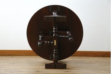 中古　美品　松本民芸家具　脚のデザインがシックな#13型T・Fバタフライ卓(バタフライテーブル、サイドテーブル、ラウンドテーブル、丸テーブル、ドロップリーフテーブル、カフェテーブル、コーヒーテーブル)(定価約18万円)(R-082697)