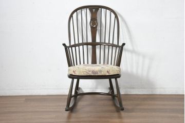 中古　美品　激レア　ERCOL(アーコール)　フラワーバッグ　Latimer(ラティマー)　美しい曲げ木と高背のデザインが特徴のロッキングチェア(ラティマーチェア、チェアメーカーズチェア、Chairmakers Chair、アームチェア、揺り椅子、イス、椅子、英国)(R-082698)