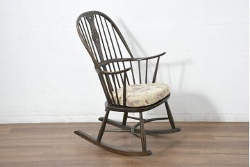 中古　美品　激レア　ERCOL(アーコール)　フラワーバッグ　Latimer(ラティマー)　美しい曲げ木と高背のデザインが特徴のロッキングチェア(ラティマーチェア、チェアメーカーズチェア、Chairmakers Chair、アームチェア、揺り椅子、イス、椅子、英国)(R-082698)