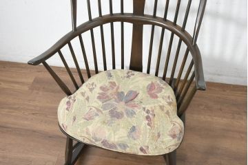 中古　美品　激レア　ERCOL(アーコール)　フラワーバッグ　Latimer(ラティマー)　美しい曲げ木と高背のデザインが特徴のロッキングチェア(ラティマーチェア、チェアメーカーズチェア、Chairmakers Chair、アームチェア、揺り椅子、イス、椅子、英国)(R-082698)