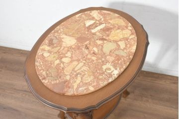 中古　イタリア　大理石トップのかわいいデザインのサイドテーブル(フラワースタンド、コンソールテーブル、ナイトテーブル、花台、飾り台)(R-082699)