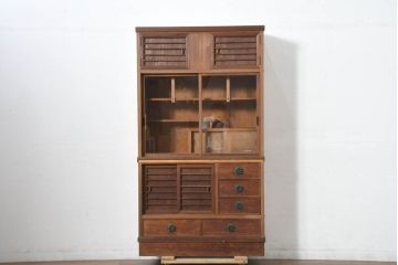 和製ビンテージ　美品　屋久杉　優しい色合いと杢目が魅力的な茶箪笥(茶タンス、収納棚、戸棚、茶棚、飾り棚、キャビネット、ヴィンテージ)(R-082701)