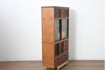 和製ビンテージ　美品　屋久杉　優しい色合いと杢目が魅力的な茶箪笥(茶タンス、収納棚、戸棚、茶棚、飾り棚、キャビネット、ヴィンテージ)(R-082701)