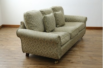 中古　美品!!　イギリス　高級品!!　英国高級家具ブランド　Art forma(アートフォーマ)　キャスター付き!上品なファブリックが魅力的な3人掛けソファ(トリプルソファ、三人掛け、3P、英国)(定価約65万円)(R-082707)