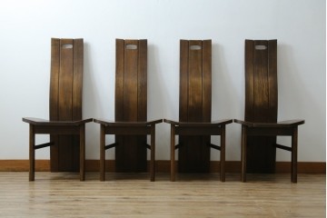 中古　美品　希少な廃番品!!　カリモク家具(karimoku)　ナラ(楢)材　持ち手付き　和モダンなハイバックチェア4脚セット　(R-082709)