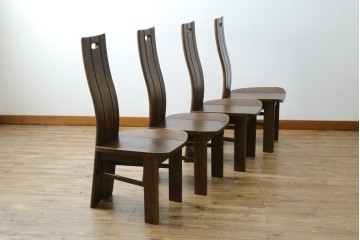 中古　美品　希少な廃番品!!　カリモク家具(karimoku)　ナラ(楢)材　持ち手付き　和モダンなハイバックチェア4脚セット　(R-082709)