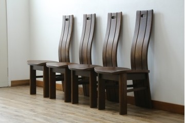 中古　美品　希少な廃番品!!　カリモク家具(karimoku)　ナラ(楢)材　持ち手付き　和モダンなハイバックチェア4脚セット　(R-082709)