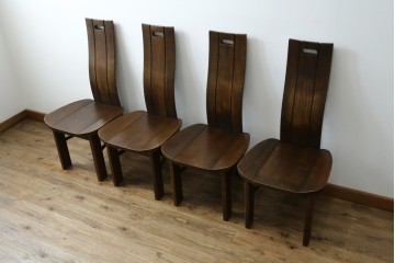 中古　美品　希少な廃番品!!　カリモク家具(karimoku)　ナラ(楢)材　持ち手付き　和モダンなハイバックチェア4脚セット　(R-082709)