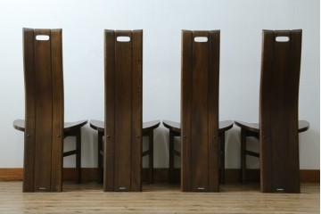 中古　美品　希少な廃番品!!　カリモク家具(karimoku)　ナラ(楢)材　持ち手付き　和モダンなハイバックチェア4脚セット　(R-082709)
