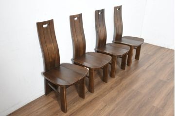 中古　美品　希少な廃番品!!　カリモク家具(karimoku)　ナラ(楢)材　持ち手付き　和モダンなハイバックチェア4脚セット(板座チェア、椅子、イス、バラ売り可能)(R-082709)