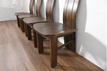中古　美品　希少な廃番品!!　カリモク家具(karimoku)　ナラ(楢)材　持ち手付き　和モダンなハイバックチェア4脚セット(板座チェア、椅子、イス、バラ売り可能)(R-082709)