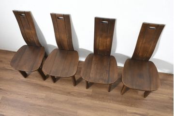 中古　美品　希少な廃番品!!　カリモク家具(karimoku)　ナラ(楢)材　持ち手付き　和モダンなハイバックチェア4脚セット(板座チェア、椅子、イス、バラ売り可能)(R-082709)