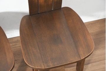 中古　美品　希少な廃番品!!　カリモク家具(karimoku)　ナラ(楢)材　持ち手付き　和モダンなハイバックチェア4脚セット(板座チェア、椅子、イス、バラ売り可能)(R-082709)