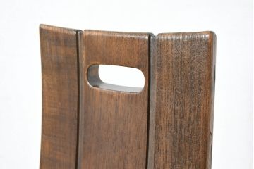中古　美品　希少な廃番品!!　カリモク家具(karimoku)　ナラ(楢)材　持ち手付き　和モダンなハイバックチェア4脚セット(板座チェア、椅子、イス、バラ売り可能)(R-082709)