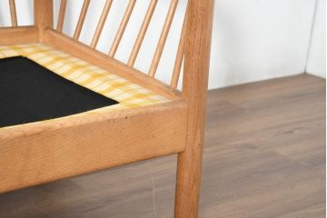 和製ビンテージ　希少モデル!!　国産職人手作り　伊勢丹別注　ナラ(楢)材　ゆったりとした時間を過ごしたくなる木のぬくもりに包まれた3連モジュール式曲木スピンドルバック3Pソファ(三人掛け、3人掛け、リビングチェア、トリプルソファ、アームソファ、ヴィンテージ)(R-082711)
