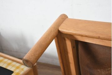 和製ビンテージ　希少モデル!!　国産職人手作り　伊勢丹別注　ナラ(楢)材　ゆったりとした時間を過ごしたくなる木のぬくもりに包まれた3連モジュール式曲木スピンドルバック3Pソファ(三人掛け、3人掛け、リビングチェア、トリプルソファ、アームソファ、ヴィンテージ)(R-082711)
