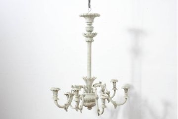 フランスアンティーク　南仏の大邸宅品　美しい木彫刻が素敵!!大振りでシャービックなキャンドルシャンデリア(天井照明、吊り下げ照明、ペンダントライト、蝋燭型、キャンドル型)(R-082712)