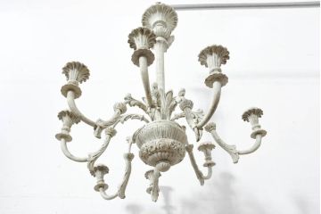 フランスアンティーク　南仏の大邸宅品　美しい木彫刻が素敵!!大振りでシャービックなキャンドルシャンデリア(天井照明、吊り下げ照明、ペンダントライト、蝋燭型、キャンドル型)(R-082712)