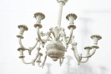 フランスアンティーク　南仏の大邸宅品　美しい木彫刻が素敵!!大振りでシャービックなキャンドルシャンデリア(天井照明、吊り下げ照明、ペンダントライト、蝋燭型、キャンドル型)(R-082712)