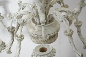 フランスアンティーク　南仏の大邸宅品　美しい木彫刻が素敵!!大振りでシャービックなキャンドルシャンデリア(天井照明、吊り下げ照明、ペンダントライト、蝋燭型、キャンドル型)(R-082712)