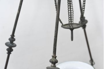 ヨーロッパアンティーク　ミントグリーンのシェードが珍しい!!ブロンズのフレームと凝った装飾が美しい超特大サイズのハンギングランプ(吊り下げランプ、天井照明、吊り下げ照明)(R-082713)