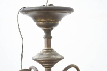 フランスアンティーク　特大!!　激レアサイズ!!　シンプルながらもクラシカルな曲線が美しい4灯式のブラス製シャンデリア(真鍮、天井照明、吊り下げ照明、ペンダントライト)(R-082714)