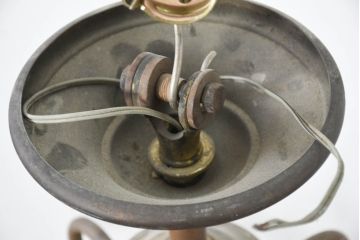 フランスアンティーク　特大!!　激レアサイズ!!　シンプルながらもクラシカルな曲線が美しい4灯式のブラス製シャンデリア(真鍮、天井照明、吊り下げ照明、ペンダントライト)(R-082714)