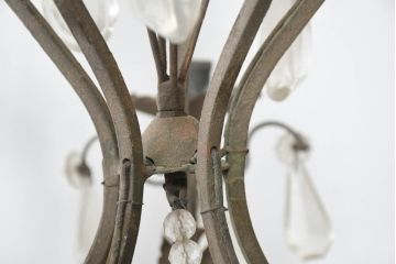 ヨーロッパアンティーク　ロートアイアンの風合いと簡素だが作りの良いデザインが映えるキャンドル式シャンデリア(天井照明、吊り下げ照明、ペンダントライト、蝋燭型、キャンドル型)(R-082720)