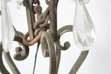 ヨーロッパアンティーク　ロートアイアンの風合いと簡素だが作りの良いデザインが映えるキャンドル式シャンデリア(天井照明、吊り下げ照明、ペンダントライト、蝋燭型、キャンドル型)(R-082720)