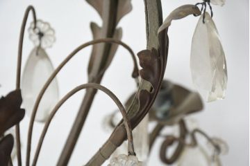 ヨーロッパアンティーク　ロートアイアンの風合いと簡素だが作りの良いデザインが映えるキャンドル式シャンデリア(天井照明、吊り下げ照明、ペンダントライト、蝋燭型、キャンドル型)(R-082720)