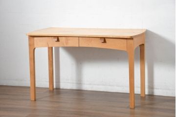 中古　家具工房　BritCraft(ブリットクラフト)　ハードメープル材　丸みをおびたデザインの引き出し付きデスク(机、ワークデスク、コンソールテーブル、在宅用、在宅ワーク用)(R-082728)