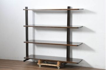 中古　新品未使用　展示品　岩手岩泉・純木家具　総欅(ケヤキ)材　漆塗り　空間を選ばず使える万能デザイン!!シンプルモダンな飾り棚(オープンシェルフ、オープンラック、ディスプレイラック、陳列棚)(R-082730)