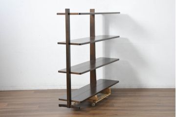 中古　新品未使用　展示品　岩手岩泉・純木家具　総欅(ケヤキ)材　漆塗り　空間を選ばず使える万能デザイン!!シンプルモダンな飾り棚(オープンシェルフ、オープンラック、ディスプレイラック、陳列棚)(R-082730)