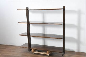 中古　新品未使用　展示品　岩手岩泉・純木家具　総欅(ケヤキ)材　漆塗り　空間を選ばず使える万能デザイン!!シンプルモダンな飾り棚(オープンシェルフ、オープンラック、ディスプレイラック、陳列棚)(R-082730)